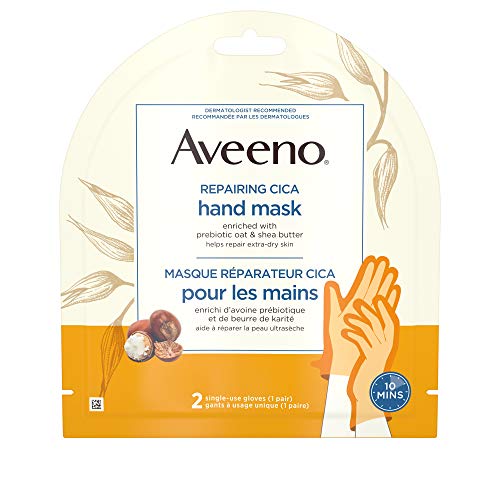 Aveeno Repairing CICA Hand Mask - Shea Butter, Prebiotic Oat - Dry Skin - Fragrance Free, 2 count, 40 grams each