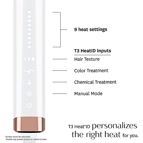 T3 Curl ID 32 mm Digital Ceramic Curling Iron with Smart Touch Interface & Interactive HeatID Technology for Automatic Heat Setting Personalization - Shiny Smooth Curls that Last, Graphite