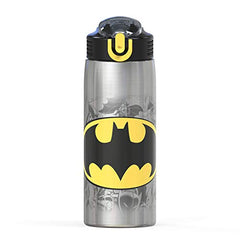 Zak Designs 27oz DC Comics 18/8 Single Wall Stainless Steel Water Bottle with Flip-up Straw Spout and Locking Spout Cover, Durable Cup for Sports or Travel (27oz, Batman)