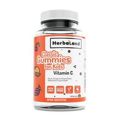 Herbaland Vegan Vitamin C Supplement for Kids - Plant-Based, Gluten-Free, and Natural Ingredients Vitamin Gummies for the maintenance of overall good health - Cherry, Orange and Grape Flavor - 60 Gummies