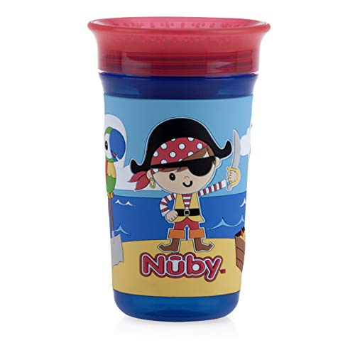 Nuby 360 Degree Easy Sip 3D Grip Wonder Cup with Printed Silicone Sleeve, Pirate, 10 Oz