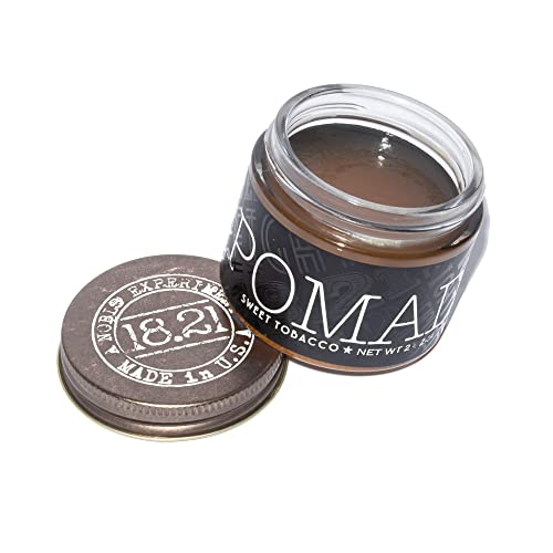 18.21 Man Made Hair Pomade for Men with High Shine Finish, Sweet Tobacco, 2 oz - Premium Non-Greasy Hair Pomades for Straight, Curly, Wavy Hair Styles - Strong, Long-Lasting Male Hair Styling Products
