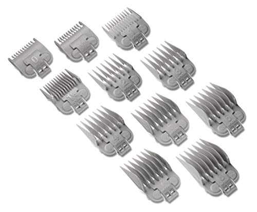 Andis Snap-On Blade Attachment Combs - Suitable for Hair Clipper Trimmer, Professional Use, Easy Clean, Long-Lasting - Sizes, 0", 0.5", 1", 1.5", 2", 3", 4", 5", 6", 7", 8" - 11/Piece Set, Gray