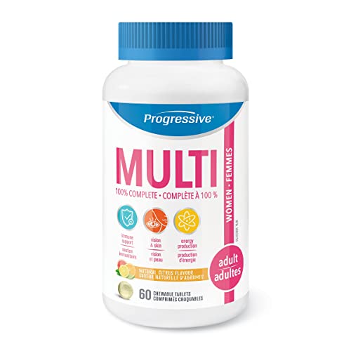 Progressive Adult MultiVitamin for Women - 60 Chewable Tablets | Made with Cranberry, Damiana Extract, Green Food Concentrates, Green Tea, CoQ10, Maca, Vitamin K2, Vitamin D3 and Glutathione