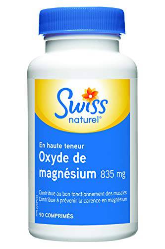 Swiss Natural – Magnesium Oxide, 835mg | High Potency & Absorption – Normal Heart Function, Nervous system, Bone Formation & Muscle Health | Non-GMO, Gluten Free | No Added Preservatives | 90 Tablets