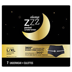 Always, ZZZs Overnight Disposable Period Underwear For Women, Large/X-Large, Black, Light Scent, Disposable, 7 Count