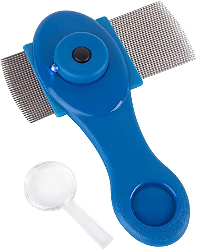 EZY Dose Kids Lice and Eggs Comb | Hair Care for Baby, Toddler, Adult | Includes Light, Magnifying Glass, Stainless Steel Pin Teeth, 3.3 Ounce, Blue (400916)