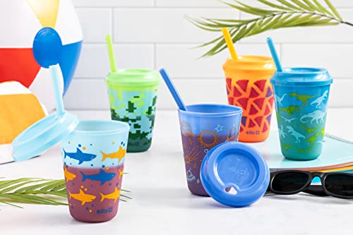 Ello Kids Plastic Reusable Color Changing Cups with Twist on Splash-Proof Lids and Straw, BPA Free, Dishwasher Safe, 12oz, Rainforest, 4 Pack