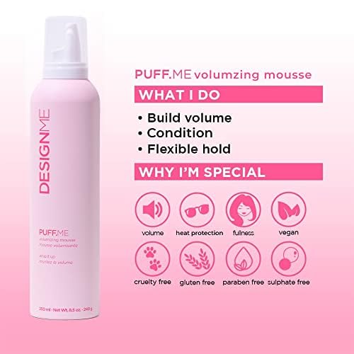 DESIGNME PUFF.ME Volumizing Mousse | Lightweight and Flexible Hold Hair Mousse for Styling All Hair Types | Volume Booster Styling Foam, 250mL