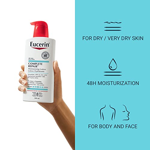 EUCERIN Complete Repair Moisturizing Lotion for Dry to Very Dry Skin | Face & Body Lotion, 500mL | 5% Urea Lotion | Ceramide Lotion | Dry Skin Lotion | Fragrance-free Lotion | Non-Greasy Lotion | Recommended by Dermatologists