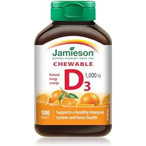 Jamieson Chewable Vitamin D3 1,000 IU - Natural Tangy Orange, 100 Count (Pack of 1)