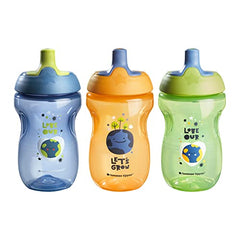 Tommee Tippee Sportee Water Bottle for Toddlers, Spill-Proof, Playful and Colorful Designs, Easy to Hold Design, 10oz, 12m+, Pack of 3, Blue, Orange and Blue