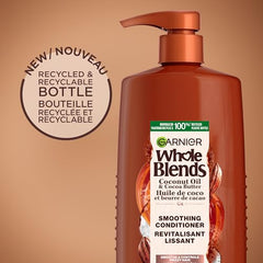 GARNIER Whole Blends Smoothing Conditioner for Frizzy Hair, with Coconut Oil and Cacao Butter Extract, Paraben-Free (786 mL) (Pack of 1)