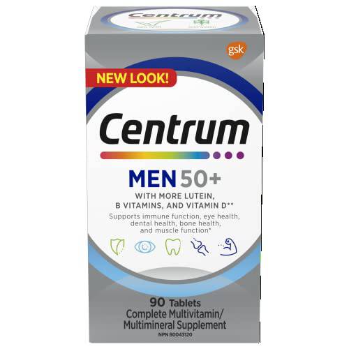 Centrum Men 50 Plus Multivitamins/Minerals Supplement for Men 50+, 90 Tablets (Packaging May Vary)