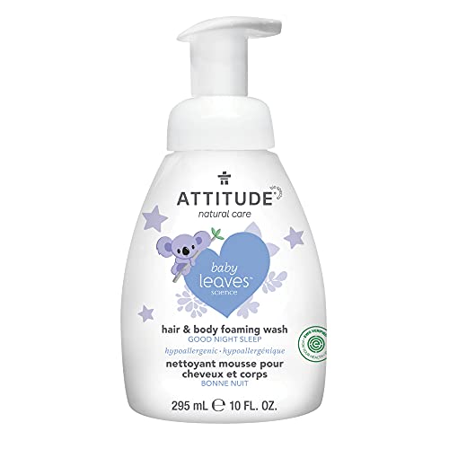 ATTITUDE 2-in-1 Hair and Body Foaming Wash for Baby, EWG Verified, Dermatologically Tested, Made with Naturally Derived Ingredients, Vegan, Almond Milk, 295 mL