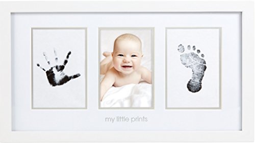 Pearhead Babyprints Newborn Handprint and Footprint Photo Frame with Clean-Touch Ink Pad, Gender-Neutral Baby Keepsake Picture Frame Nursery Décor, Mother’s Day Accessory, White