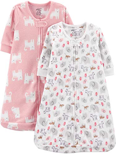 Simple Joys by Carter's Lot de 2 gigoteuses Unisexe en micropolaire Pour bébé, Motif Chat Rose/Animal Blanc, 6-9 Mois