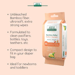 Aleva Naturals Bamboo Baby Pacifier and Toy Wipes - Natural and Organic Ingredients with Lemon Oil, Safely Cleans Bottles, Nipples, Cups, Extra Strong and Ultra Soft - Value Pack- 30ct x 3 (90 Wipes Total)
