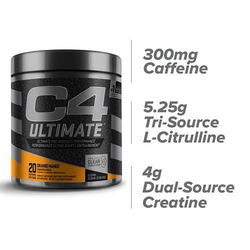 C4 Ultimate Pre-workout Powder, Preworkout Supplement Drink for Workout Energy - Orange Mango, 20 Servings