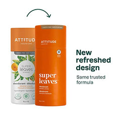 ATTITUDE Plastic-Free Deodorant, EWG Verified, Aluminum Free, Plant and Mineral-Based Ingredients, Vegan and Cruelty-free Personal Care Products, Orange Leaves, 85 grams (Packaging May Vary)