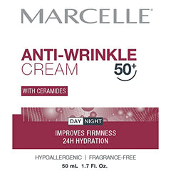 Marcelle Anti-Wrinkle Cream 50+, Day & Night, Anti-Aging Cream with Nourishing Ceramides, Reduces Fine Lines & Wrinkles, Improves Firmness, Fragrance-Free, Hypoallergenic, Cruelty-Free, 50 mL