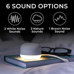 Yogasleep Travel Mini Portable White Noise Sound Machine - 6 Soothing Sounds - Soft Dimmable Night Light - Compact Sleep Therapy for Adults and Baby - USB Rechargeable - Lanyard for Easy Hanging (Gray)