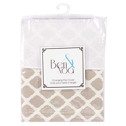 Ben & Noa Percale Change Pad with Terry Insert Sheet, Linen Lattice