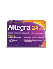 Allegra 24 Hour Allergy Medication, 120 mg, 12 Count Tablets, Non-Drowsy, Fast & Effective Multi-Symptom Relief from Seasonal Allergies, Relieves Runny Nose, Sneezing, Watery Eyes, Itchy Throat