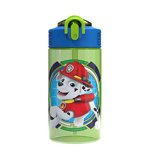 Zak Designs PAW Patrol Kids Water Bottle with Spout Cover and Built-in Carrying Loop, Durable Plastic, Leak-Proof Water Bottle Design for Travel (16 oz, Non-BPA, Marshall)