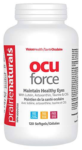 Prairie Naturals Ocu-Force Vision Support with Lutein, Astaxanthin, Taurine, C3G, Vitamins & Minerals Softgel, 120 Count