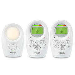 VTech DM1211-2 Enhanced Range Digital Audio Baby Monitor with Night Light, 2 Parent Units, Silver & White