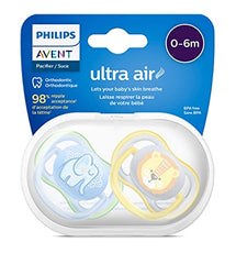 Philips Avent Ultra Air Pacifier 0-6m, elephant/lion, 4 pack, SCF085/07