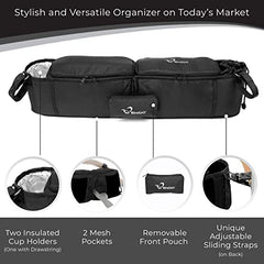 StrollAir - Universal Double Parent Stroller Organizer Console for side by side strollers - TWIN WAY, Mountain Buggy, Bumbleride Indie, Bugaboo Donkey, Bob Duallie, Baby Jogger City Mini GT – Black