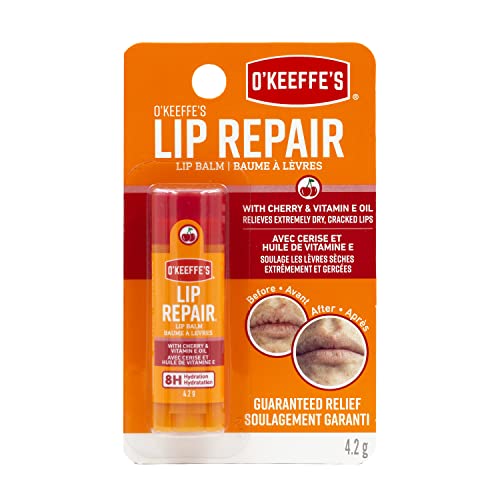 O'Keeffe's Ultra Hydrating Cherry Lip Repair Lip Balm, Relieves Extremely Dry Cracked Lips, All Day Moisture, Stick, (Pack of 1), 109542