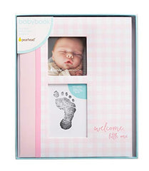 Pearhead Gingham Baby Memory Book and Clean-Touch Ink Pad, Baby Girl Accessory, Baby Milestones Photo Album, Pink