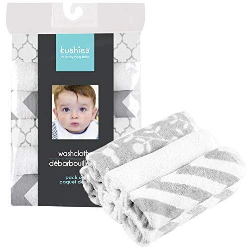 Kushies Baby Washcloths 6-Pack - Washcloths for Face & Body - Ultra Soft Baby Washcloths/Towels - Newborn Baby Wash Cloth - Neutral PRT