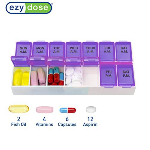 Ezy Dose Weekly (7-Day) AM/PM Pill Organizer, Vitamin Case, And Medicine Box, 2 Times a Day, Color may vary