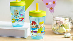 Zak Designs Cocomelon Kelso Tumbler Set, Leak-Proof Screw-On Lid with Straw, BPA-Free, Made of Durable Plastic and Silicone, Perfect Bundle for Kids (15 oz, 2pc Set)