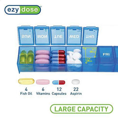 EZY DOSE Weekly (7-Day) Pill Organizer, Vitamin Planner, And Medicine Box, Large Compartments, Blue, Made in The USA