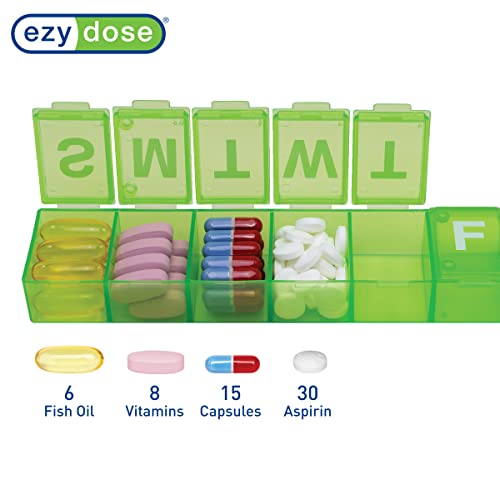 EZY DOSE Weekly (7-Day) Pill Organizer, Vitamin and Medicine Box, X-Large Compartments, Assorted Colors