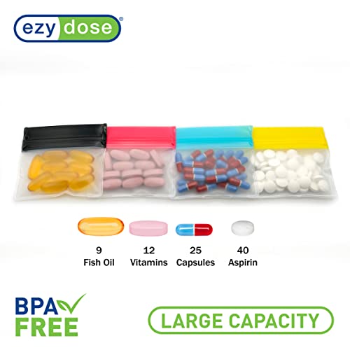 EZY DOSE Reusable 7-Day Pill Pouch Set, Durable Multi-Purpose Travel-Sized Containers, Includes Colors for Easy Identification, Large Storage, Clear, BPA Free, TSA Approved