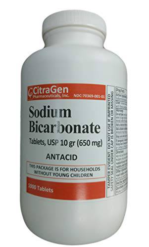 Sodium Bicarbonate Tablets USP 650 mg (10 Grains) for Relief of Acid Indigestion, Heartburn, Sour Stomach & Upset Stomach 1000 Tablets per Bottle by CitraGen Pharmaceuticals Inc