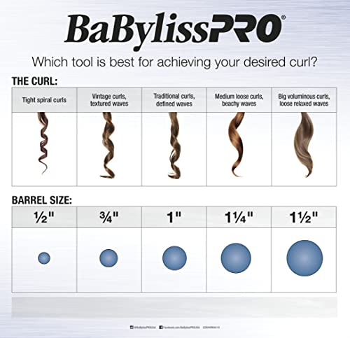 BaBylissPRO Nano Titanium Curling Iron, 1-1/4" Extra Long Extended-Barrel, Dual Voltage, Up To 430 Degrees Fahrenheit