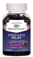 Nature's Way Sambucus Cold and Flu Relief Original Elderberry Gummies – Used in Herbal Medicine to Help Relieve Symptoms (Cough, Runny Nose and Sore Throat) in Adults, 60 Gummies