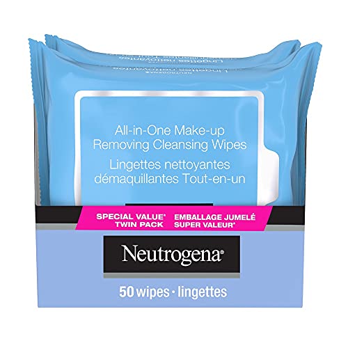 Neutrogena Makeup Remover Facial Cleansing Towelettes, Daily Face Wipes To Remove Dirt, Oil, Makeup and Waterproof Mascara, Gentle, Alcohol-free, Special Value Twin Pack, Plant Based and Compostable 50 Count