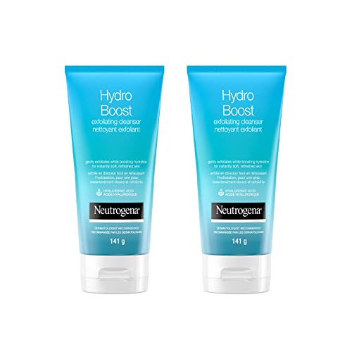 Neutrogena Hydro Boost Exfoliating Face Scrub - Hyaluronic Acid and Aha - Gel Cream Face Cleanser - Non-comedogenic - Blue, Pack of 2 (2x141ml)