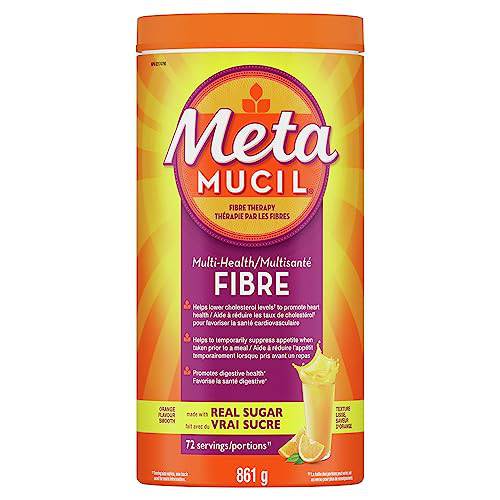 Metamucil, Daily Psyllium Husk Powder Supplement, Made with Real Sugar, 3-in-1 Fiber for Digestive Health, Orange Smooth Flavored Drink, 72 Servings