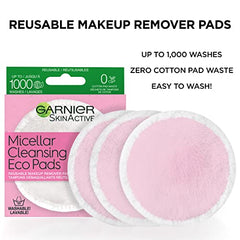 Garnier SkinActive Micellar Cleansing Eco Pads, Reusable Makeup Remover Microfiber Pads, With Ultra-Soft Polyester, Up To 1000 Washes, Pack Of 3