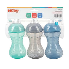 Nuby 3 Piece No-Spill Easy Grip Cup with Flex Straw, Clik It Lock Feature, Neutral, 10 Ounce