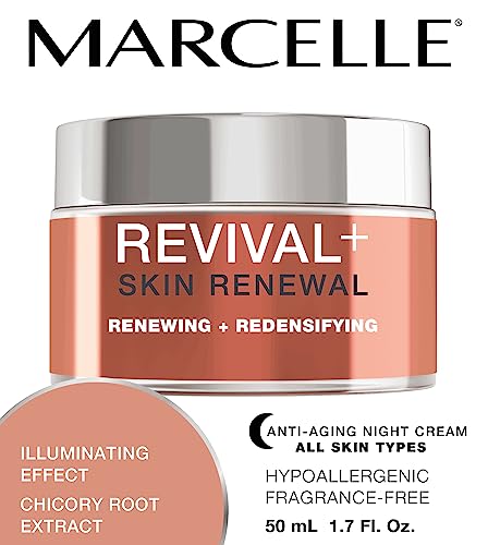 Marcelle Revival+ Skin Renewal Anti-Aging Night Cream, All Skin Types, 45+, Redensifying, Moisturizing & Smoothing, Cruelty-Free, Hypoallergenic, Paraben-Free, Fragrance-Free, Oil-Free, 50 mL